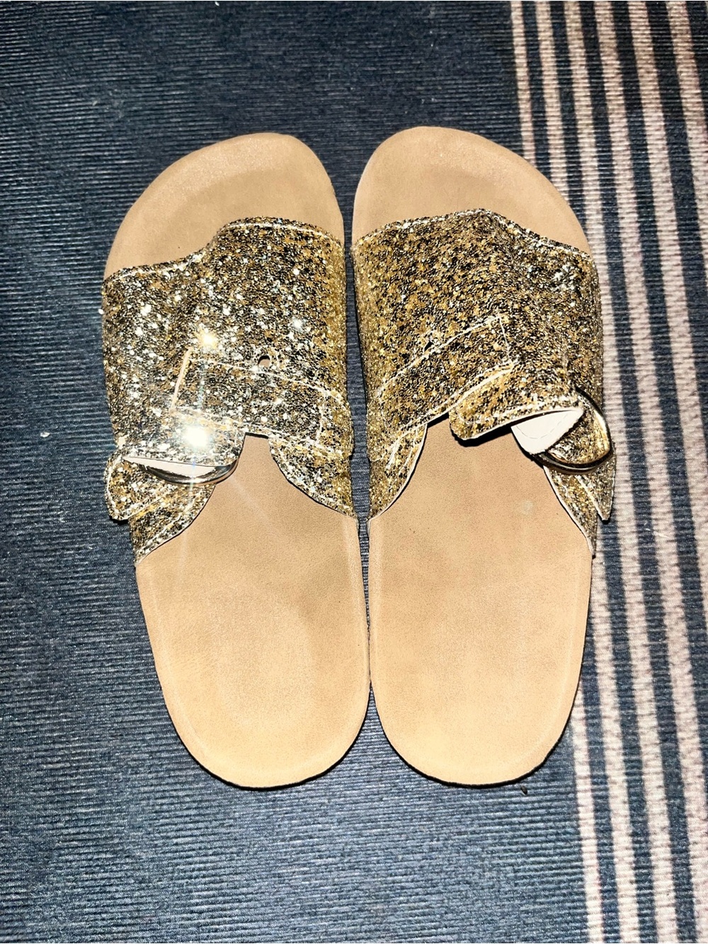 Gold Glitter Slide Sandals for Women - Sparkle Comfort
